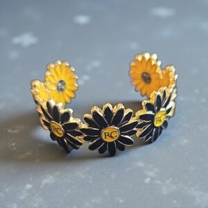 Rustic Cuff Gold and Black Daisy Bracelet